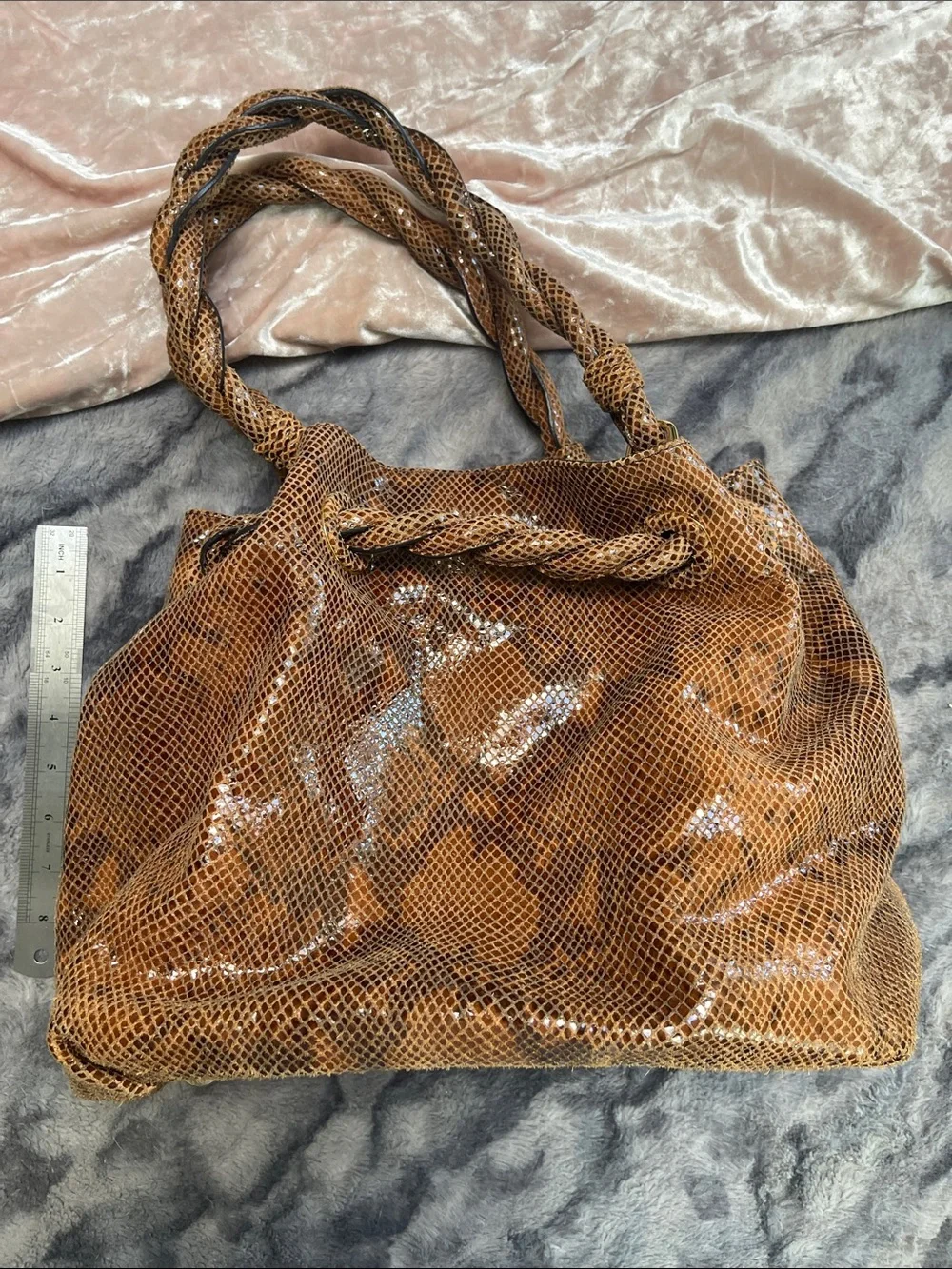 Michael Kors Brown Snakeskin-Effect Braided-Handle Shoulder Bag